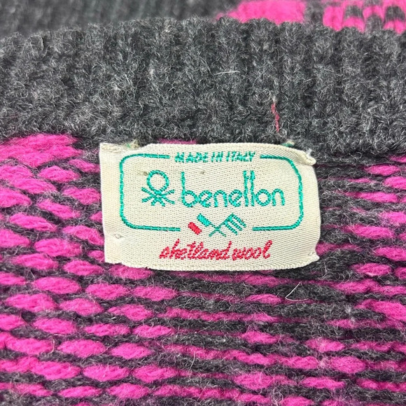 Vintage 80s 90s Benetton Sweater Shetland Pure New Wool Barbiecore Retro - Picture 7 of 10